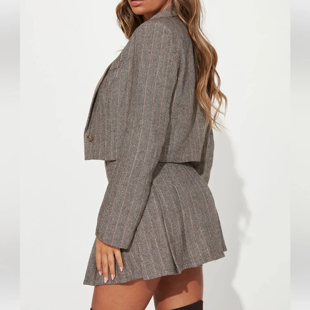 Tweed 3 Piece Skirt Set - Brown/combo - Picture 4 of 4